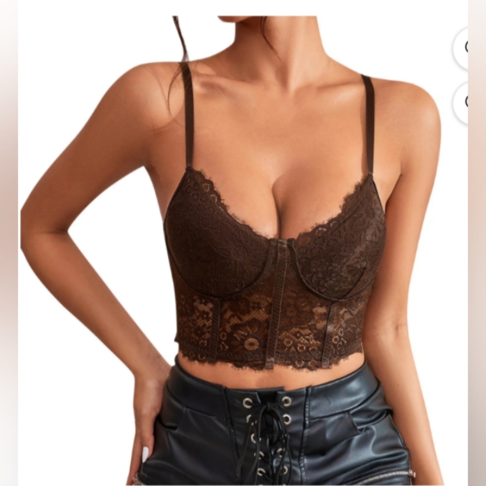 🎈NWOT Cropped Lace Bustier Top Brown S/M